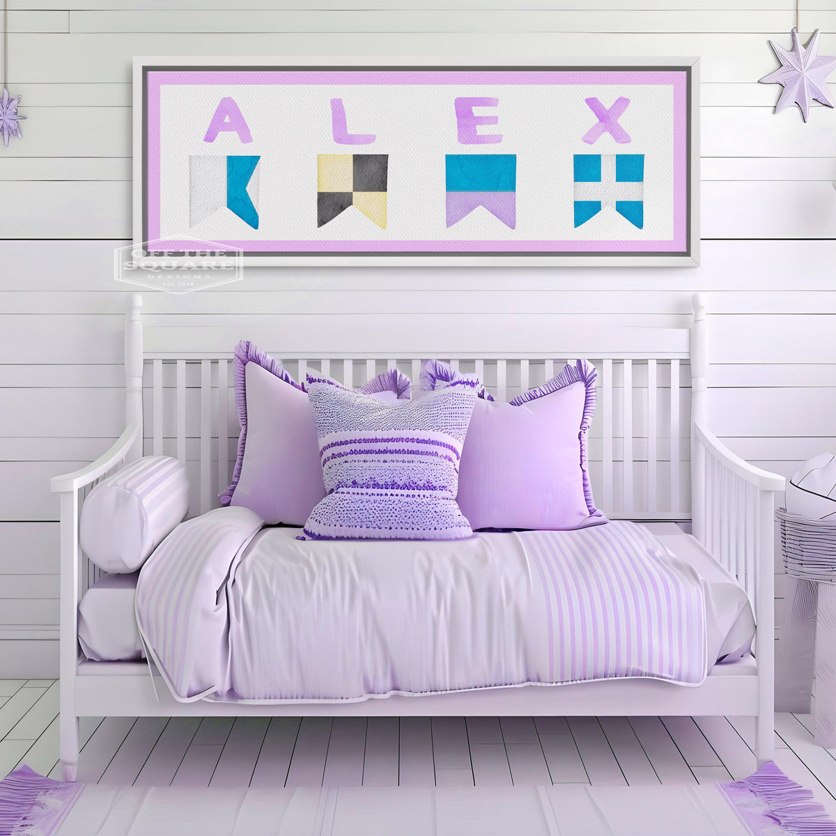 Personalized Nautical Flag Kids Name Framed Canvas Print – Custom Children's Wall Art