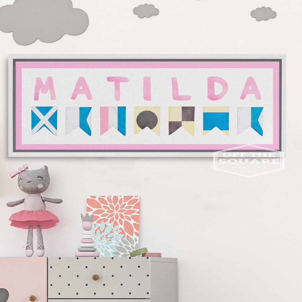 Personalized Nautical Flag Kids Name Framed Canvas Print – Custom Children's Wall Art