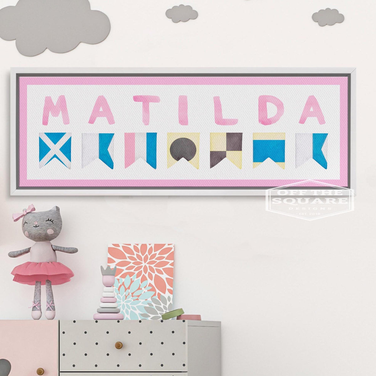 Personalized Nautical Flag Kids Name Framed Canvas Print – Custom Children's Wall Art