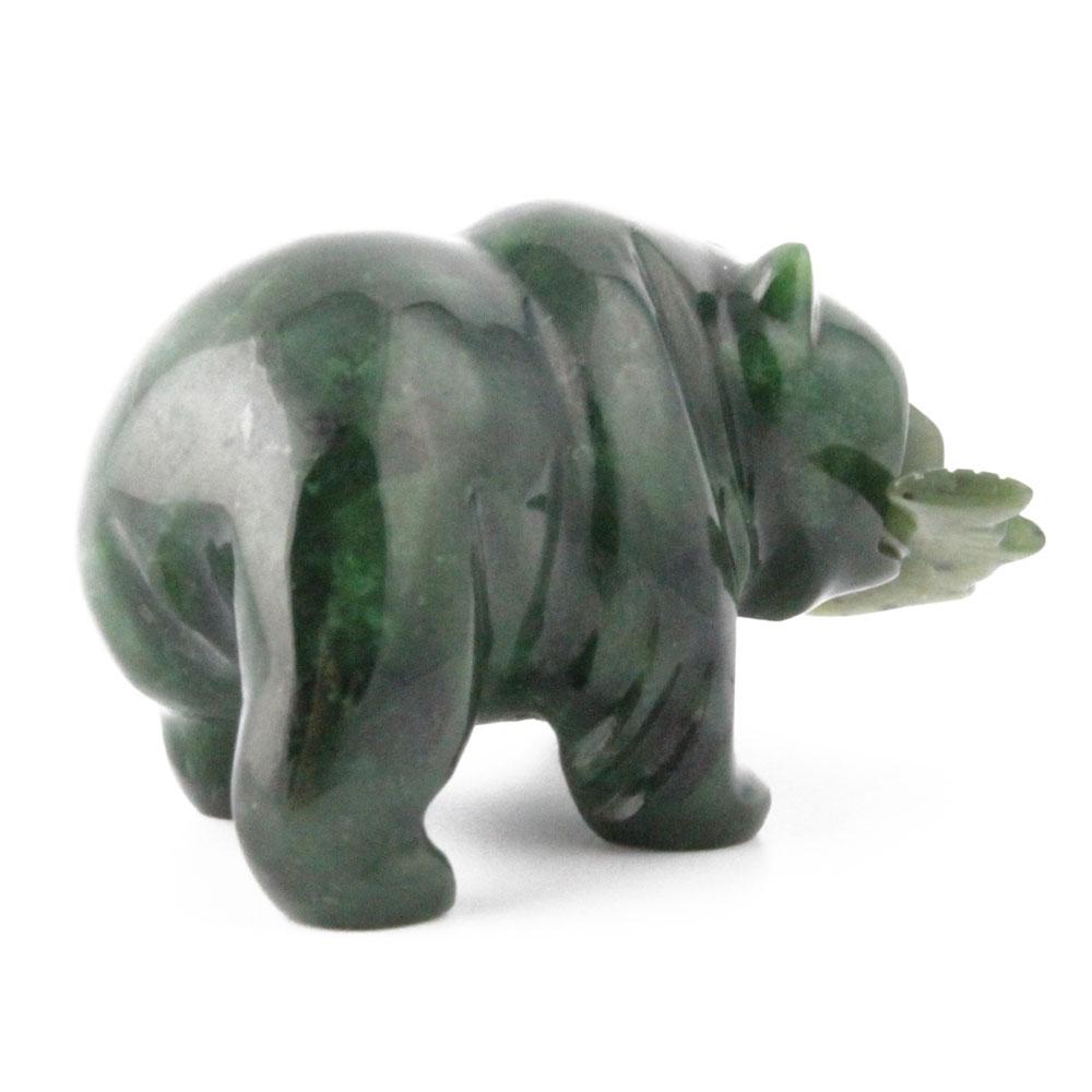 Grizzly Bear with Fish Jade Sculpture – Hand-Carved Wildlife Art for Home & Office Decor