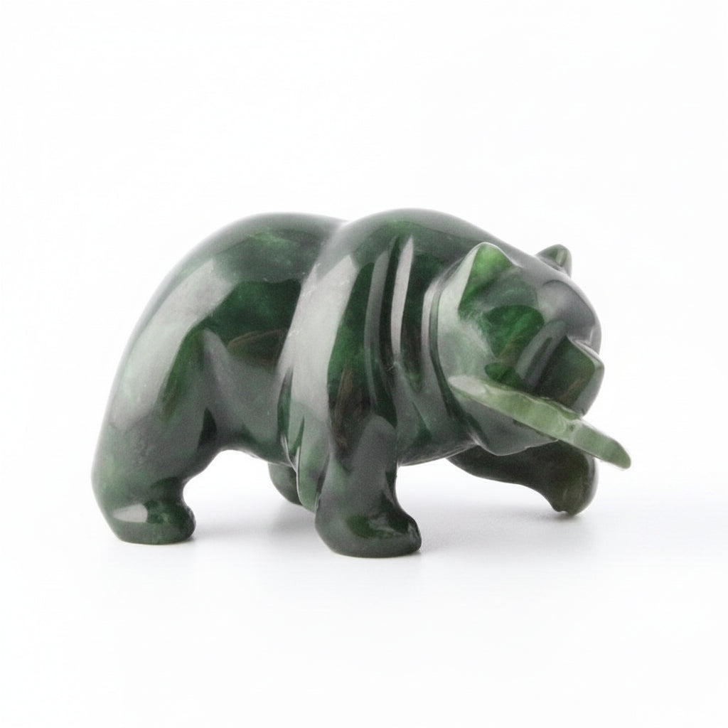 Grizzly Bear with Fish Jade Sculpture – Hand-Carved Wildlife Art for Home & Office Decor