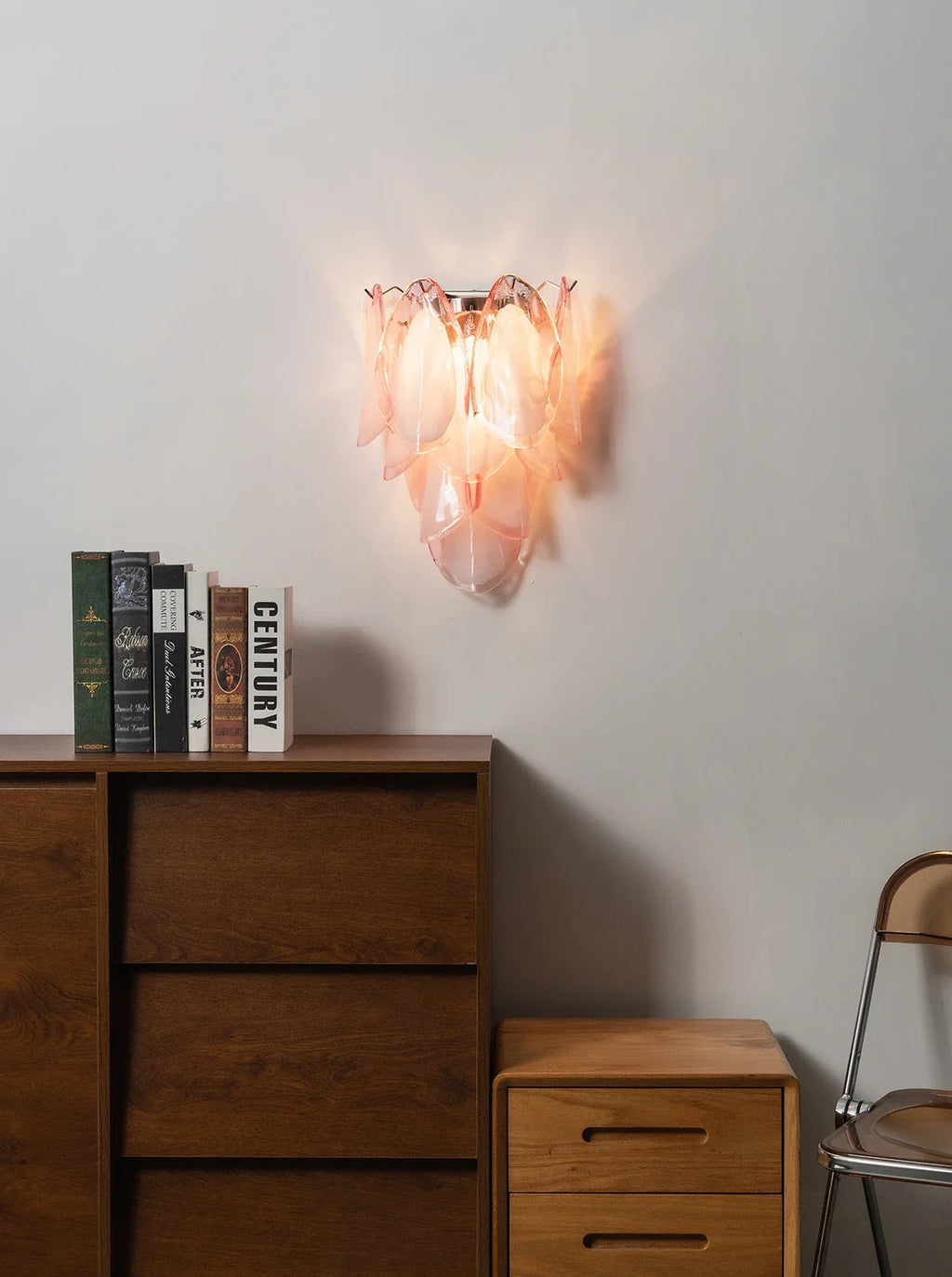 Pink Lotus Textured Glass Wall Sconce – Decorative Floral Wall Light for Bedroom & Living Room