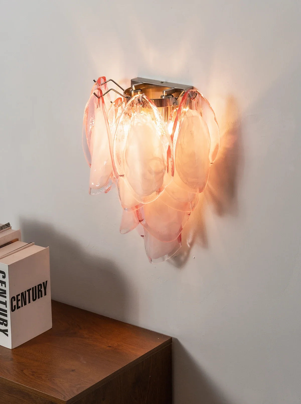 Pink Lotus Textured Glass Wall Sconce – Decorative Floral Wall Light for Bedroom & Living Room
