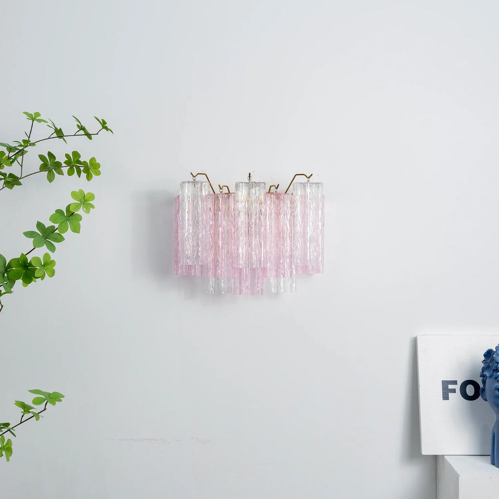 Pink Star-Shaped Glass Wall Light – Artistic Ice Glass Tube Sconce for Bedroom & Living Room