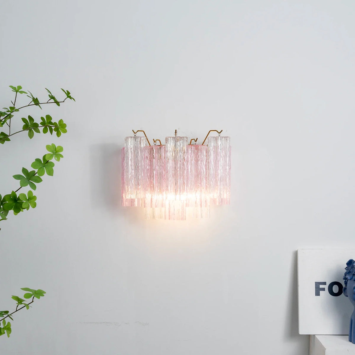 Pink Star-Shaped Glass Wall Light – Artistic Ice Glass Tube Sconce for Bedroom & Living Room