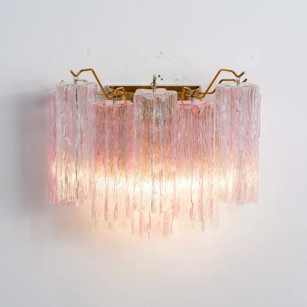 Pink Star-Shaped Glass Wall Light – Artistic Ice Glass Tube Sconce for Bedroom & Living Room