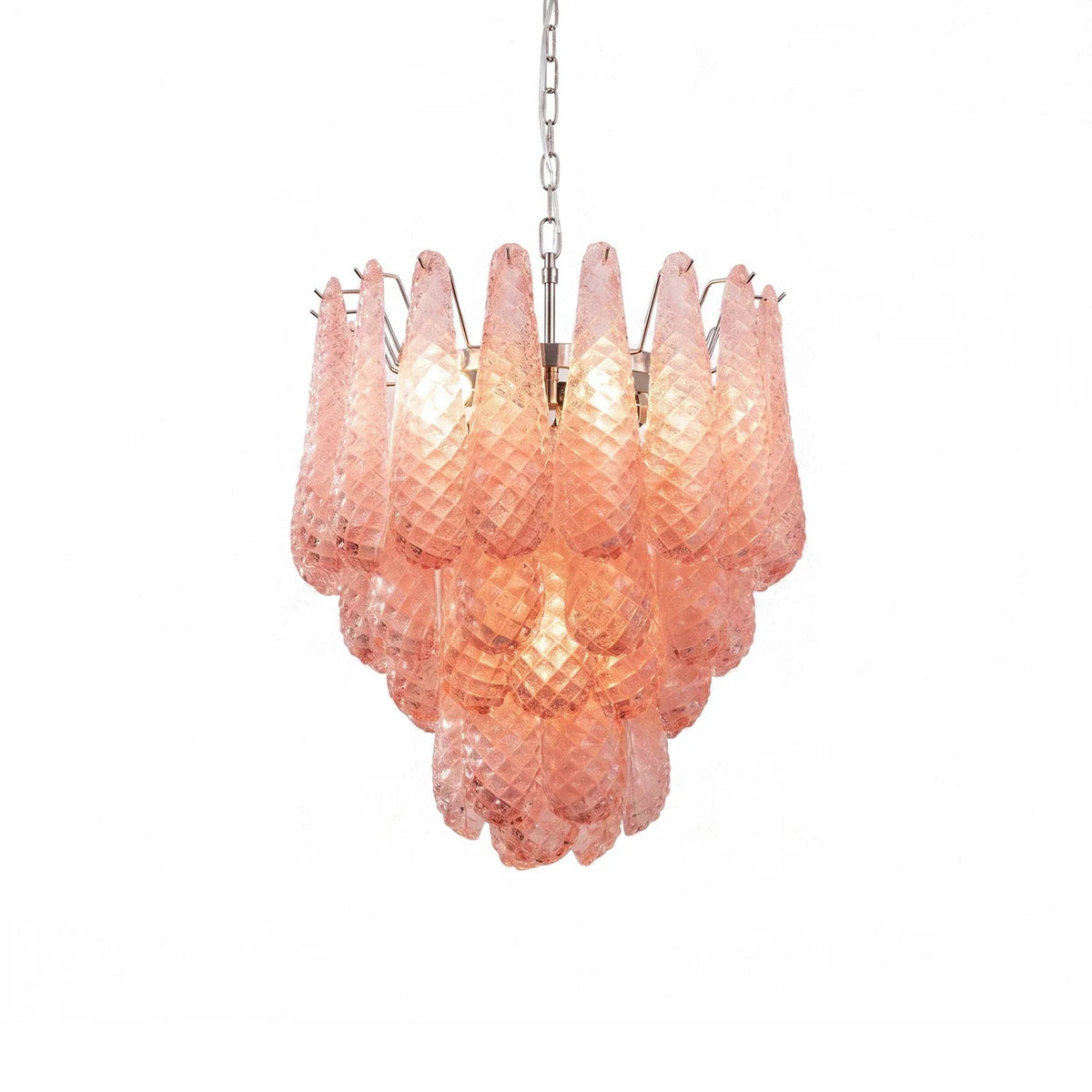 Pink Layered Dewdrop Glass Chandelier – Romantic Tiered Ceiling Light for Bedroom & Dining Room