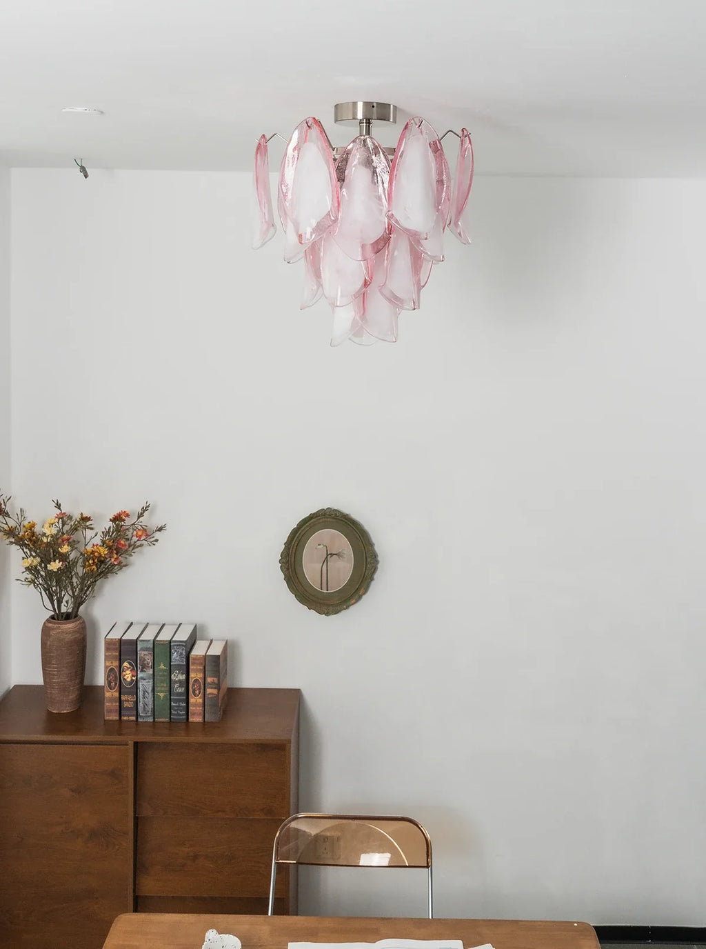 Pink Lotus Textured Glass Ceiling Lamp – Floral Flush Mount Light for Bedroom & Living Room