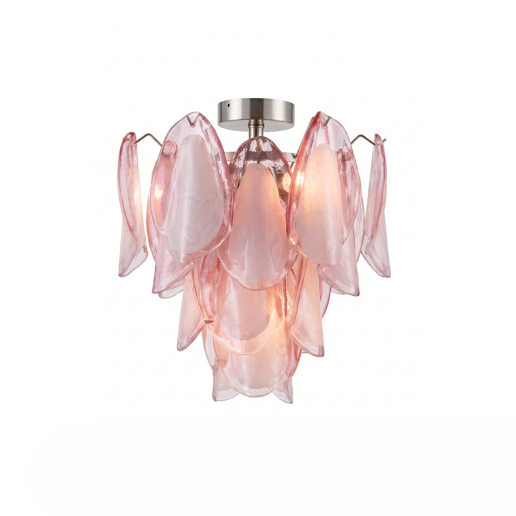 Pink Lotus Textured Glass Ceiling Lamp – Floral Flush Mount Light for Bedroom & Living Room
