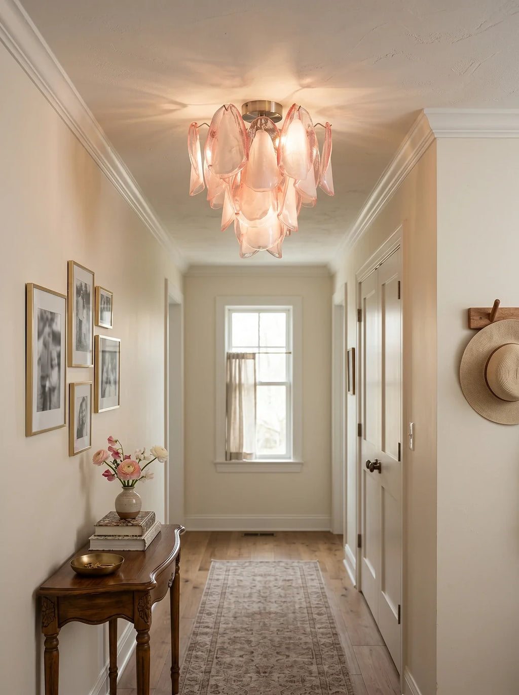 Pink Lotus Textured Glass Ceiling Lamp – Floral Flush Mount Light for Bedroom & Living Room