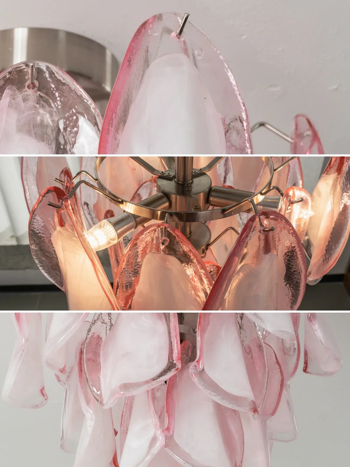 Pink Lotus Textured Glass Ceiling Lamp – Floral Flush Mount Light for Bedroom & Living Room