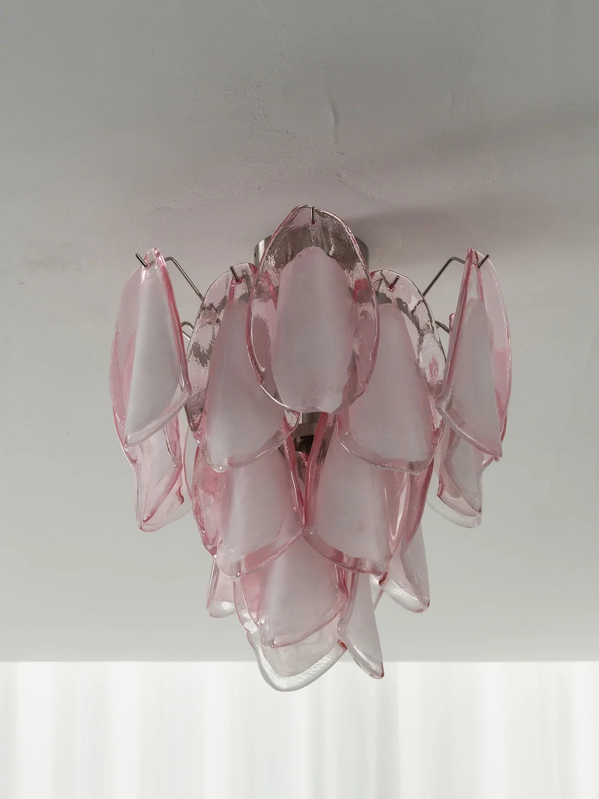 Pink Lotus Textured Glass Ceiling Lamp – Floral Flush Mount Light for Bedroom & Living Room
