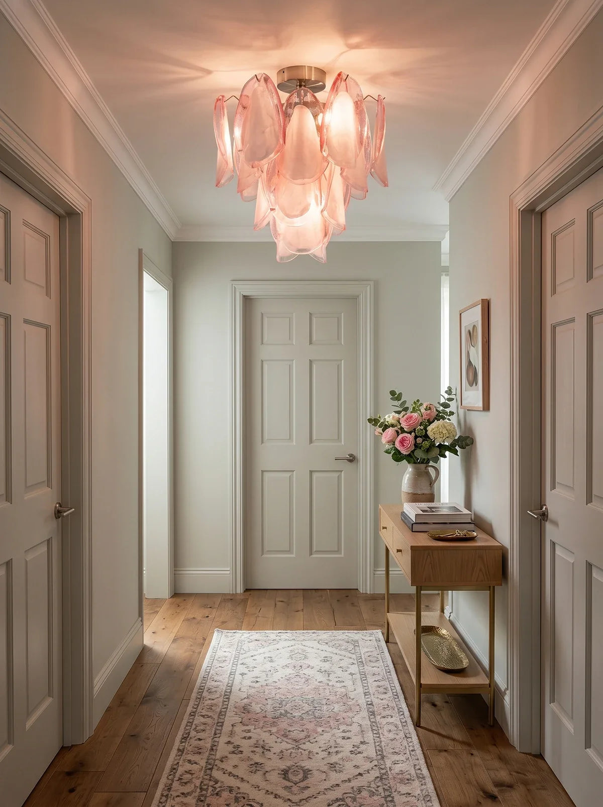 Pink Lotus Textured Glass Ceiling Lamp – Floral Flush Mount Light for Bedroom & Living Room