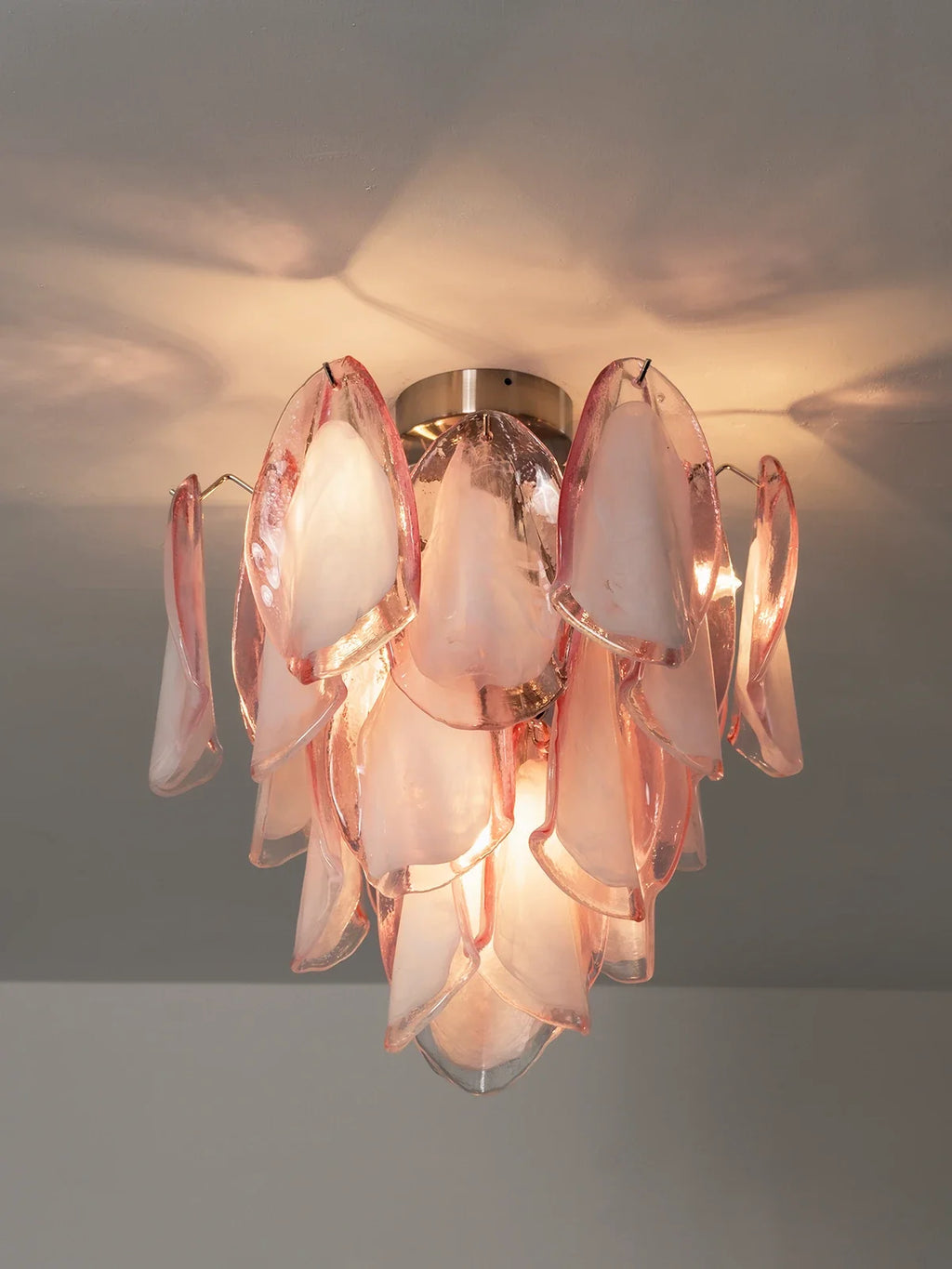 Pink Lotus Textured Glass Ceiling Lamp – Floral Flush Mount Light for Bedroom & Living Room
