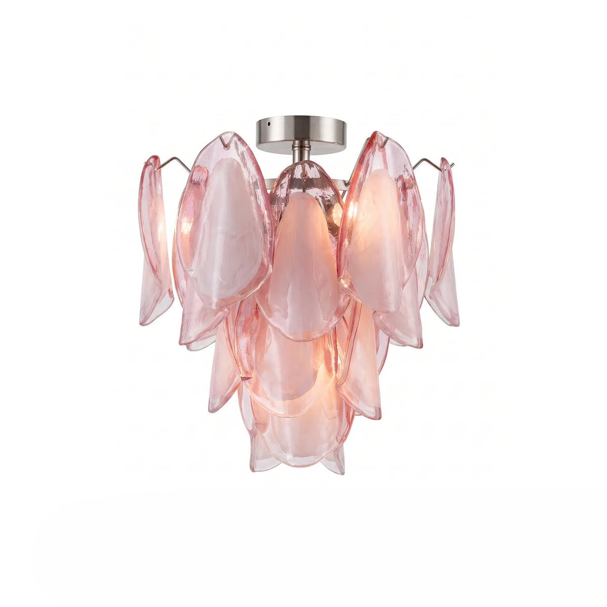 Pink Lotus Textured Glass Ceiling Lamp – Floral Flush Mount Light for Bedroom & Living Room