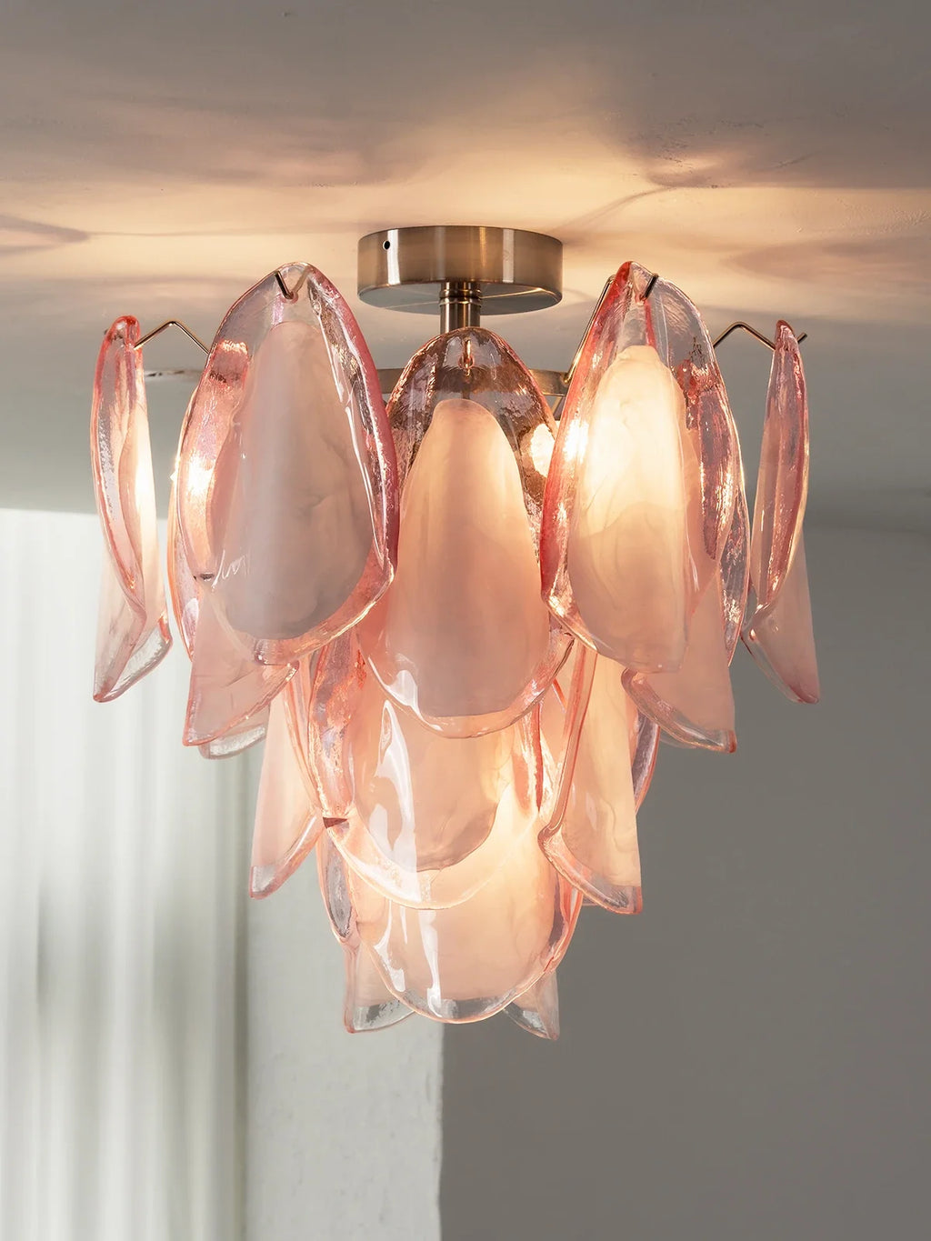 Pink Lotus Textured Glass Ceiling Lamp – Floral Flush Mount Light for Bedroom & Living Room
