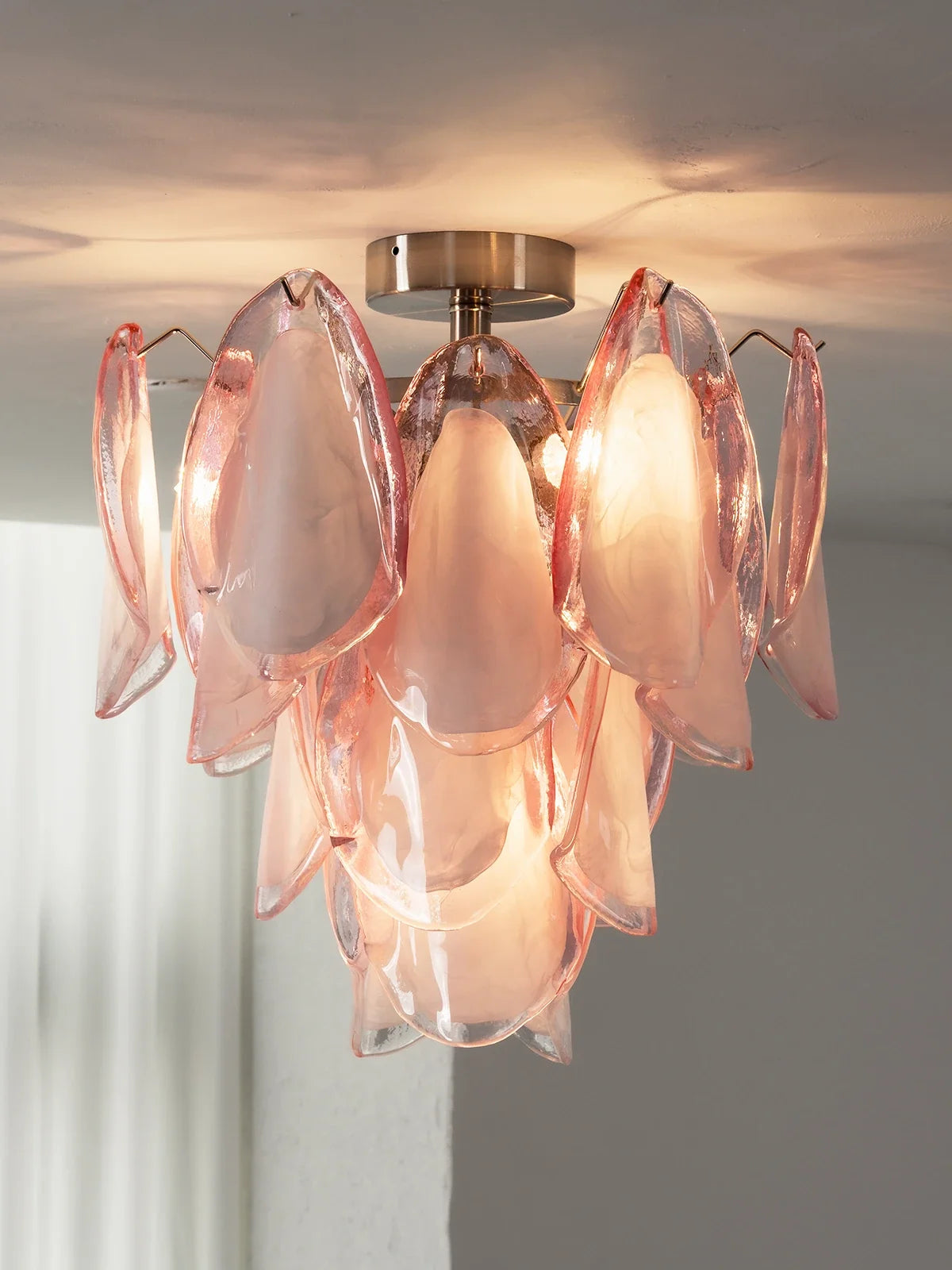 Pink Lotus Textured Glass Ceiling Lamp – Floral Flush Mount Light for Bedroom & Living Room