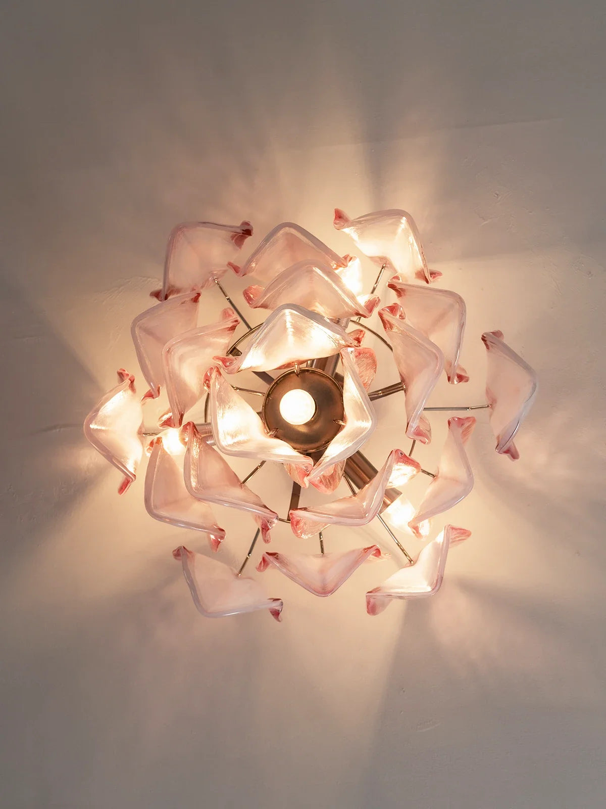 Pink Lotus Textured Glass Ceiling Lamp – Floral Flush Mount Light for Bedroom & Living Room