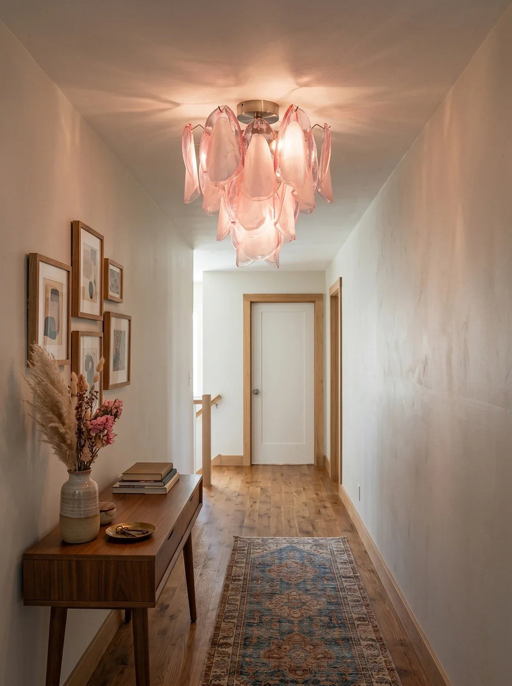 Pink Lotus Textured Glass Ceiling Lamp – Floral Flush Mount Light for Bedroom & Living Room