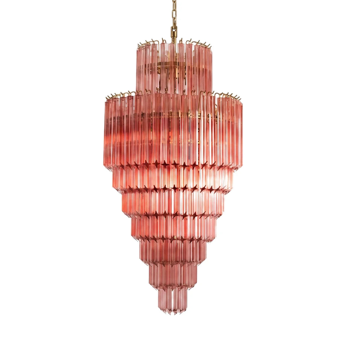 Pink Tiered Fluted Glass Waterfall Chandelier – Romantic Cascading Ceiling Light for Bedroom & Dining Room