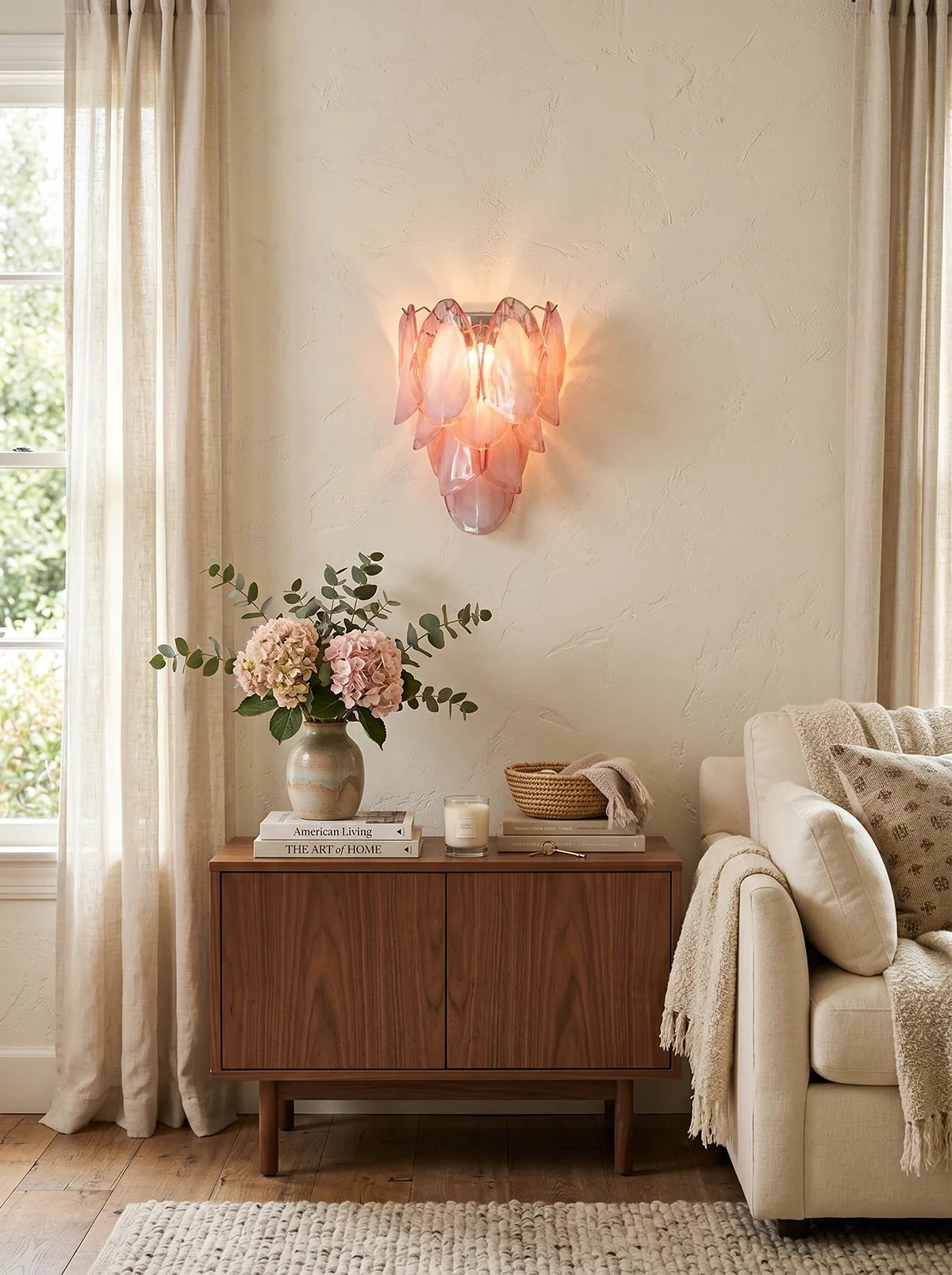 Pink Lotus Textured Glass Wall Sconce – Decorative Floral Wall Light for Bedroom & Living Room