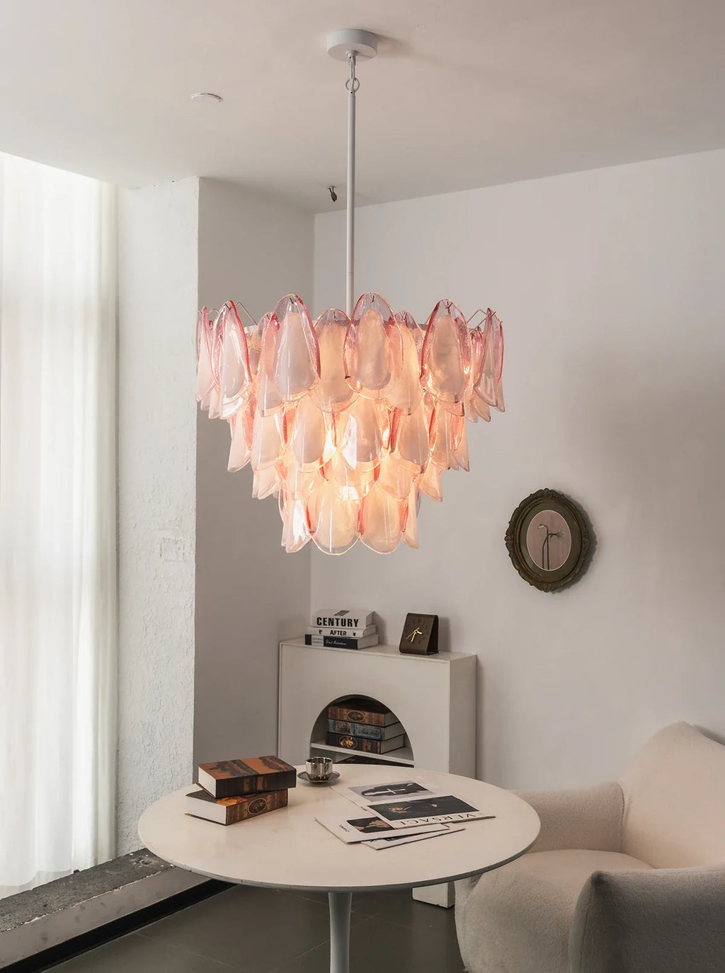 Pink Glass Petal Chandelier – Rosalind Floral Ceiling Light for Dining Room & Bedroom