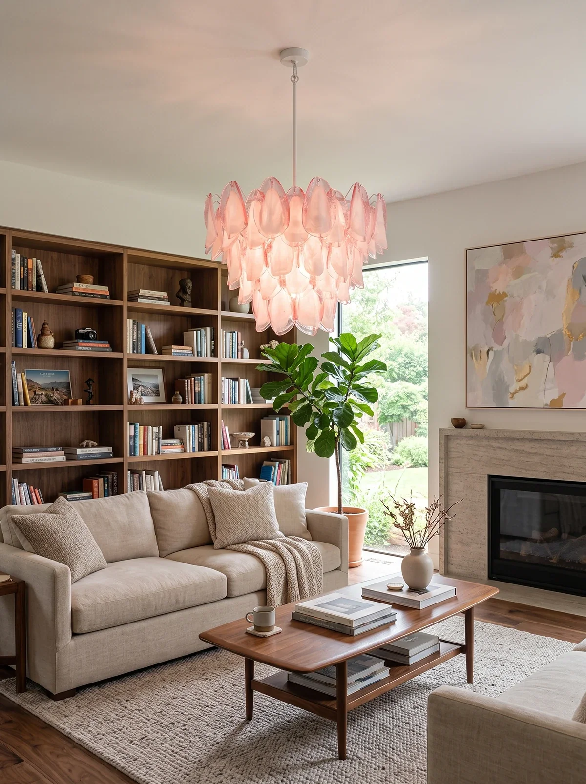Pink Glass Petal Chandelier – Rosalind Floral Ceiling Light for Dining Room & Bedroom