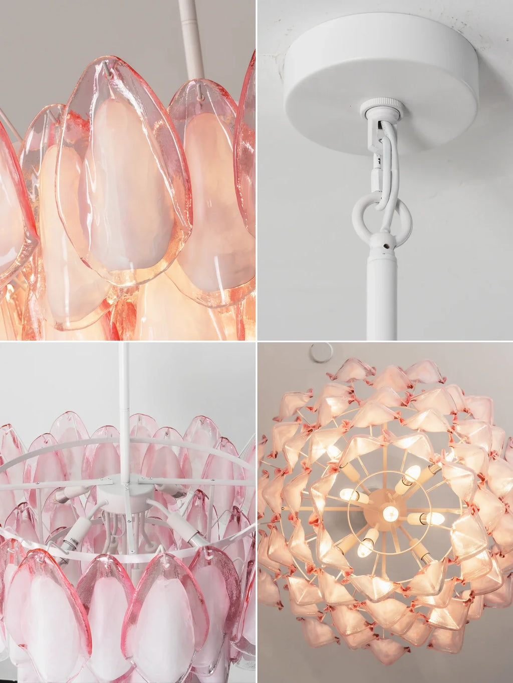 Pink Glass Petal Chandelier – Rosalind Floral Ceiling Light for Dining Room & Bedroom
