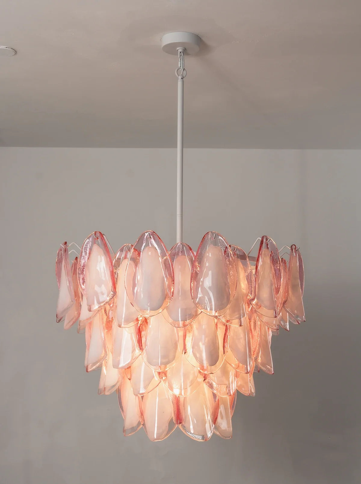 Pink Glass Petal Chandelier – Rosalind Floral Ceiling Light for Dining Room & Bedroom