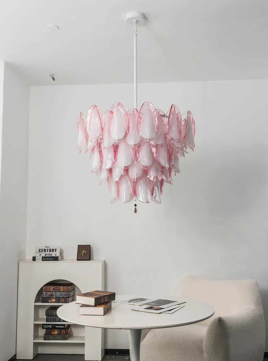 Pink Glass Petal Chandelier – Rosalind Floral Ceiling Light for Dining Room & Bedroom