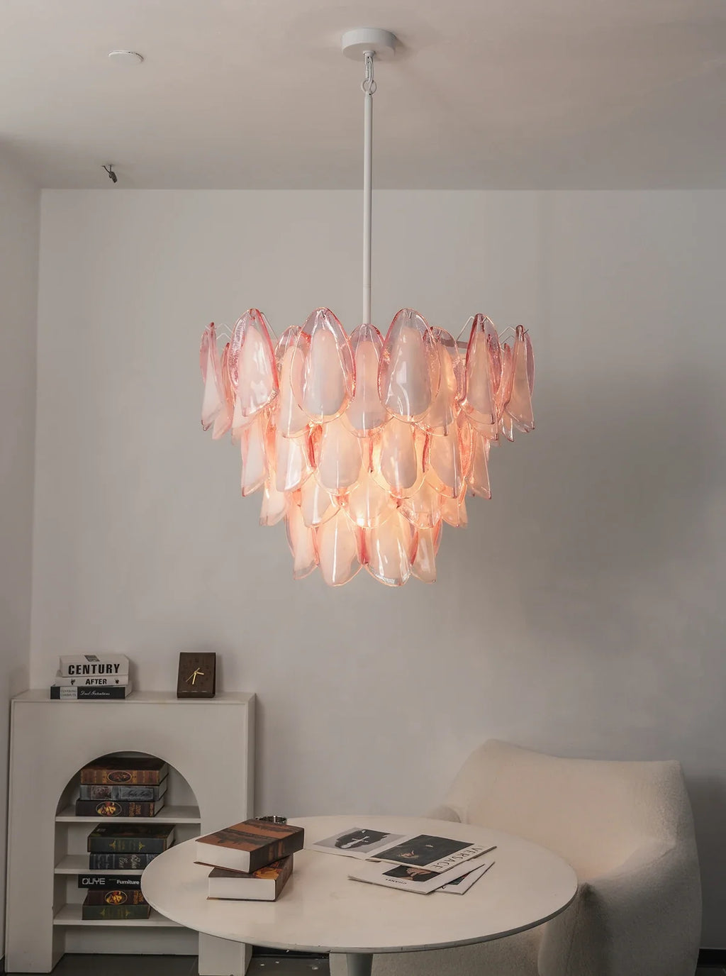 Pink Glass Petal Chandelier – Rosalind Floral Ceiling Light for Dining Room & Bedroom