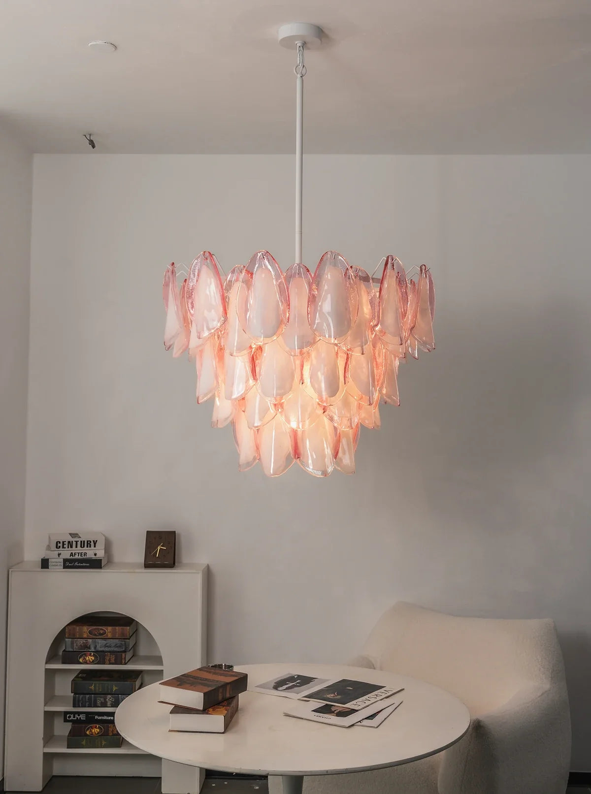 Pink Glass Petal Chandelier – Rosalind Floral Ceiling Light for Dining Room & Bedroom