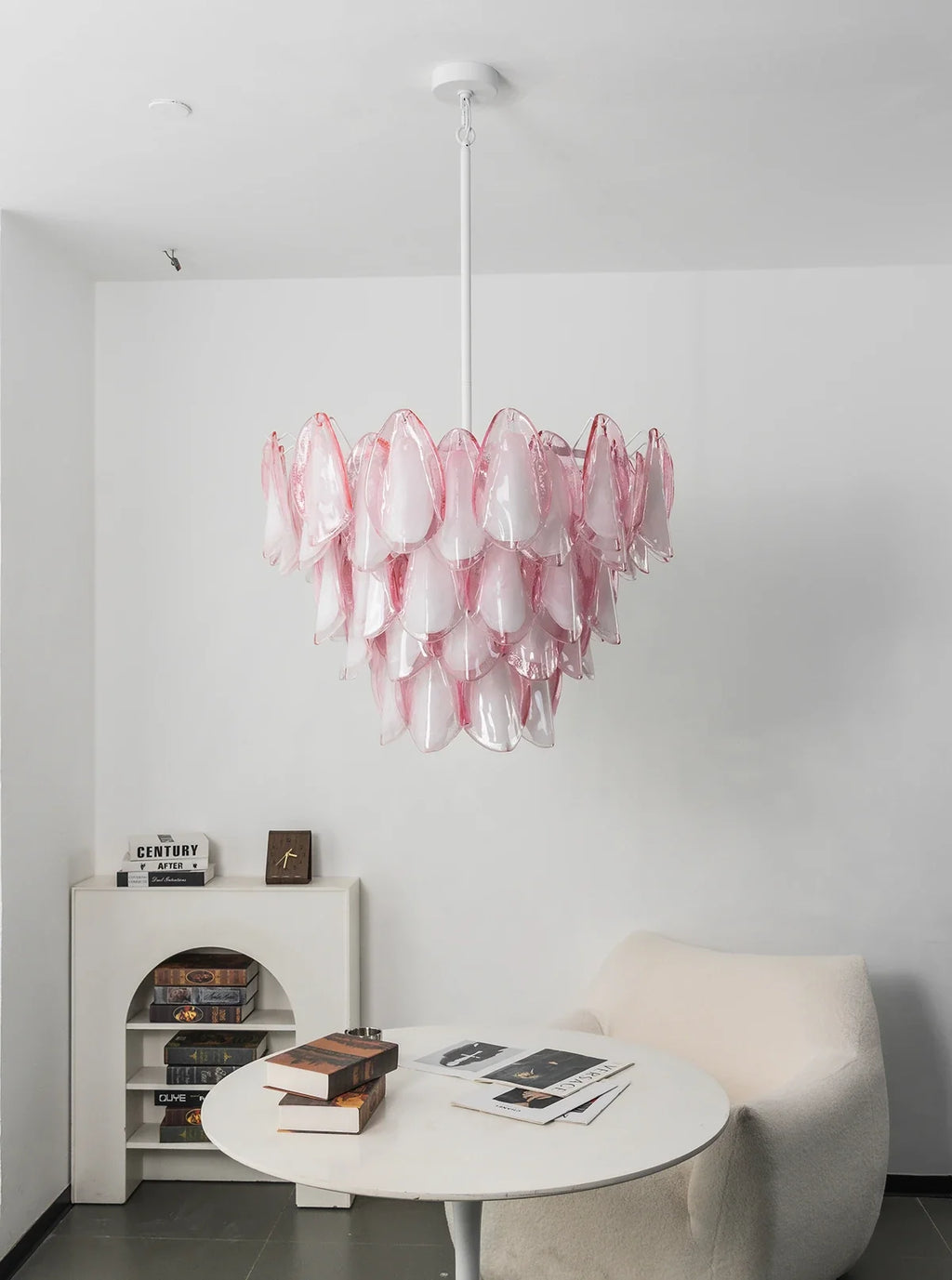 Pink Glass Petal Chandelier – Rosalind Floral Ceiling Light for Dining Room & Bedroom