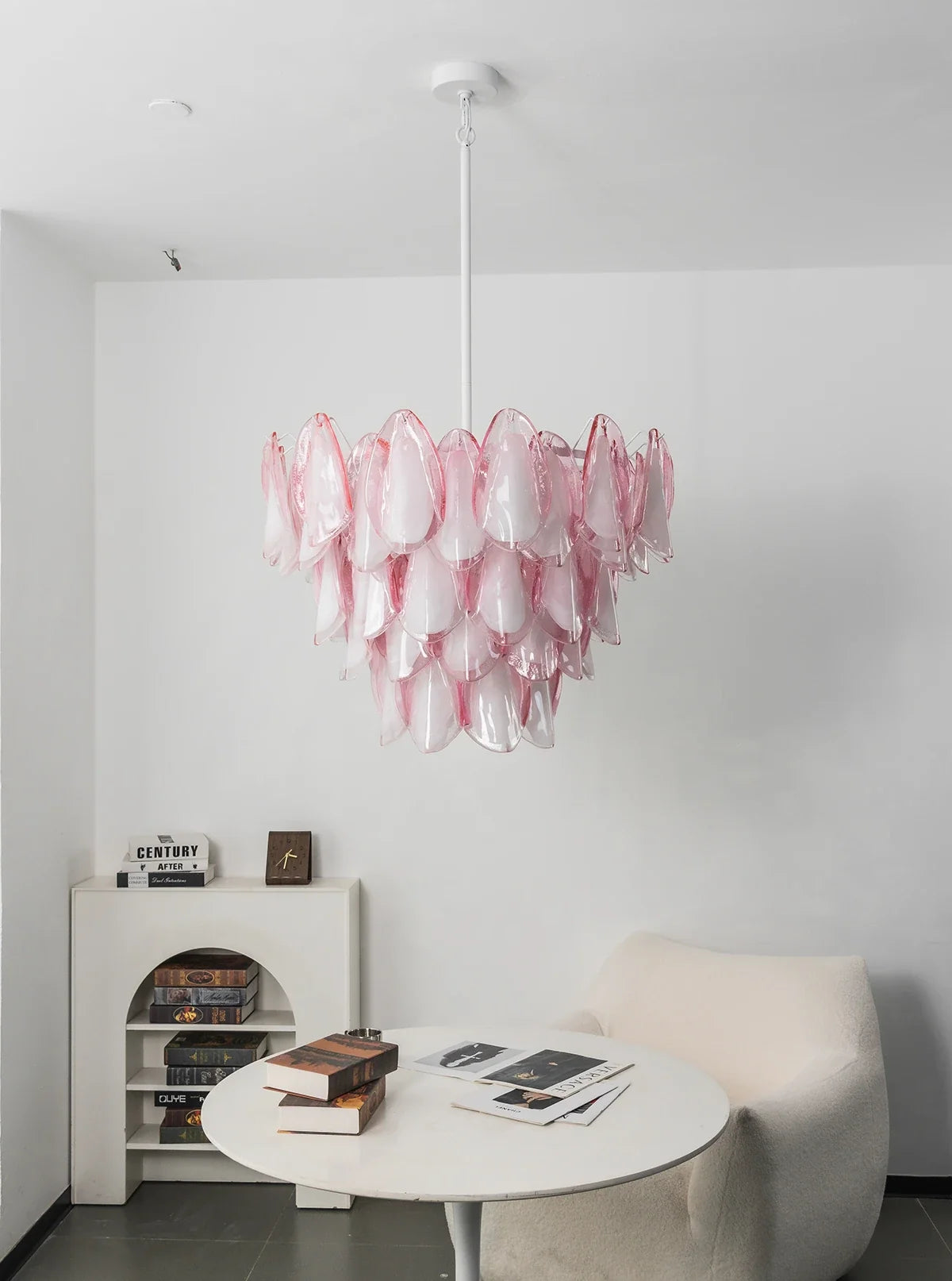 Pink Glass Petal Chandelier – Rosalind Floral Ceiling Light for Dining Room & Bedroom