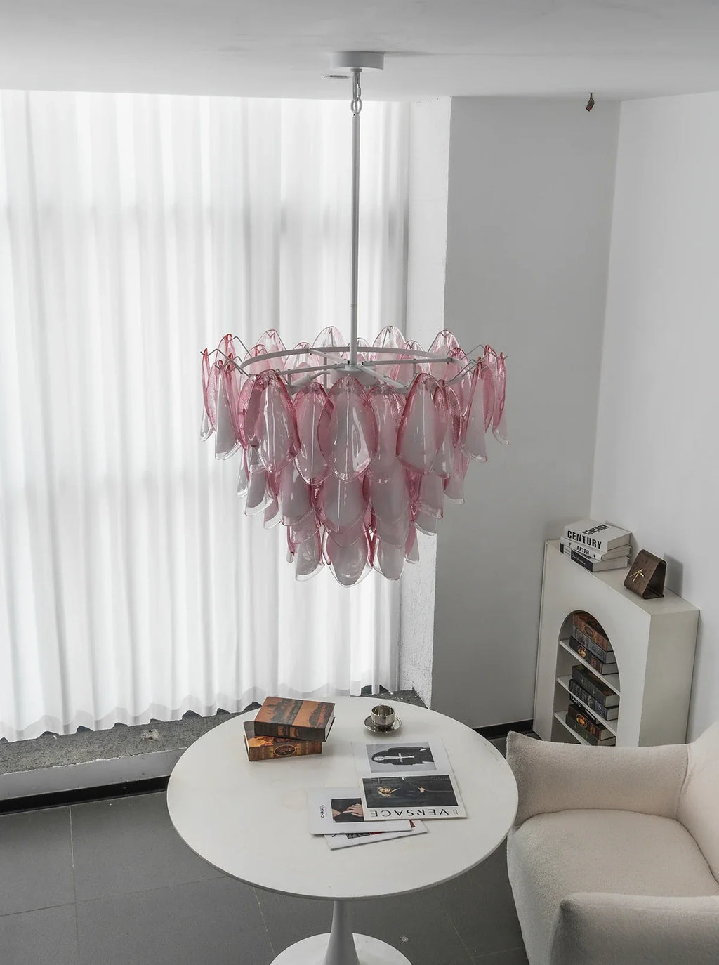 Pink Glass Petal Chandelier – Rosalind Floral Ceiling Light for Dining Room & Bedroom