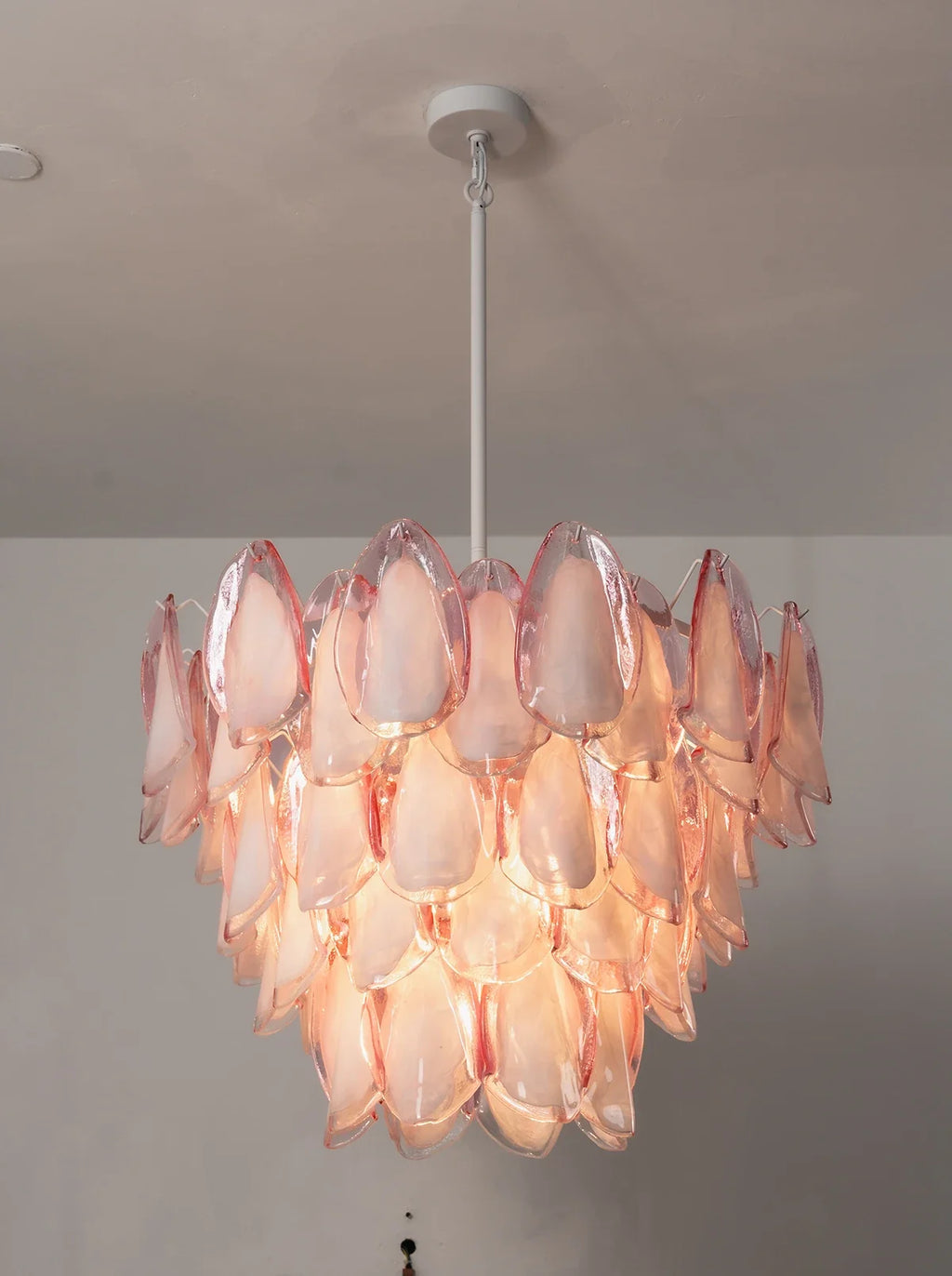 Pink Glass Petal Chandelier – Rosalind Floral Ceiling Light for Dining Room & Bedroom
