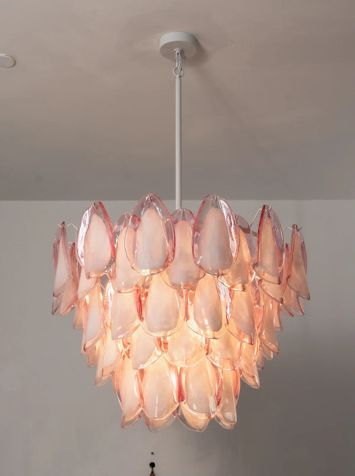 Pink Glass Petal Chandelier – Rosalind Floral Ceiling Light for Dining Room & Bedroom