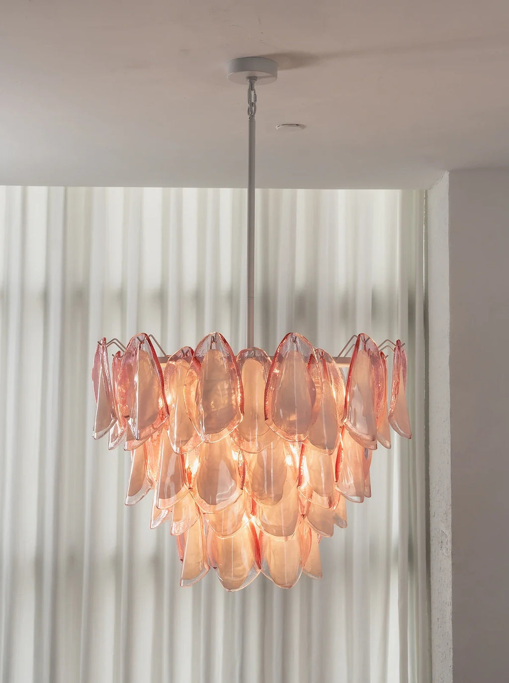 Pink Glass Petal Chandelier – Rosalind Floral Ceiling Light for Dining Room & Bedroom