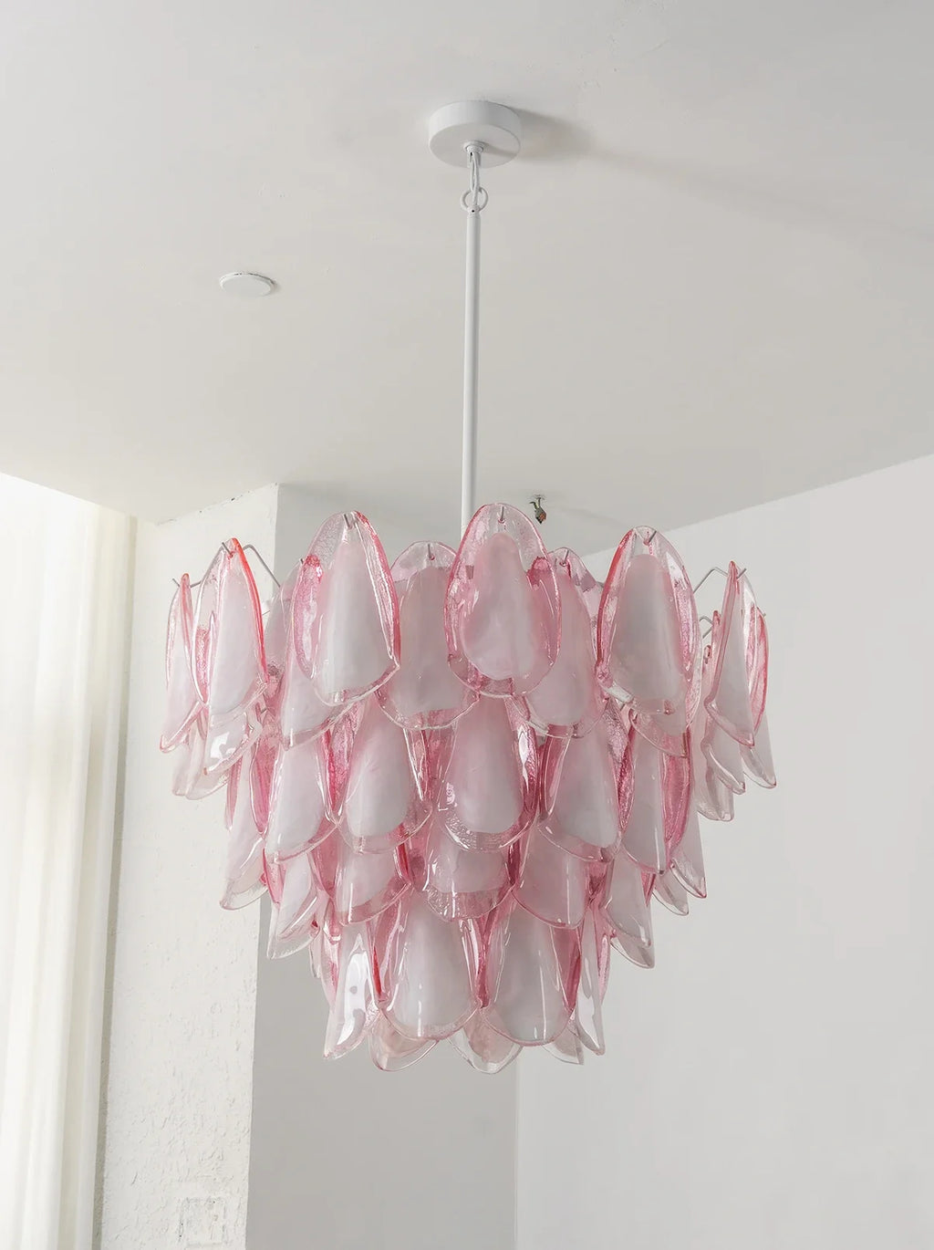 Pink Glass Petal Chandelier – Rosalind Floral Ceiling Light for Dining Room & Bedroom
