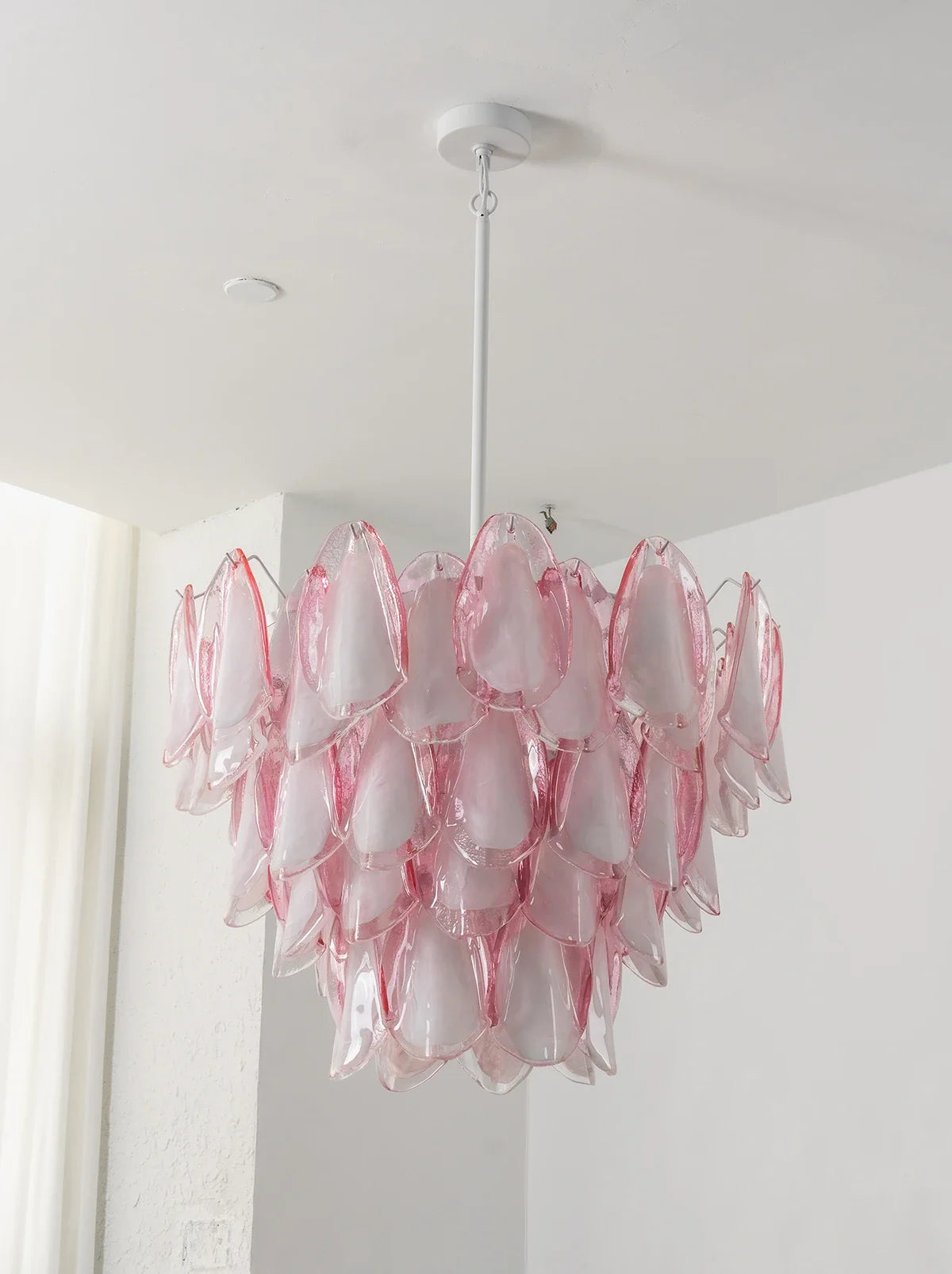 Pink Glass Petal Chandelier – Rosalind Floral Ceiling Light for Dining Room & Bedroom