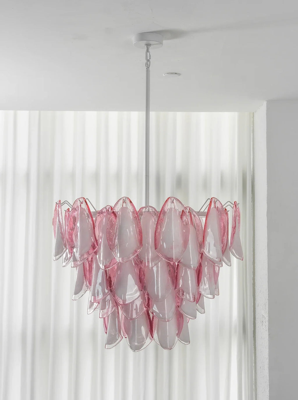 Pink Glass Petal Chandelier – Rosalind Floral Ceiling Light for Dining Room & Bedroom