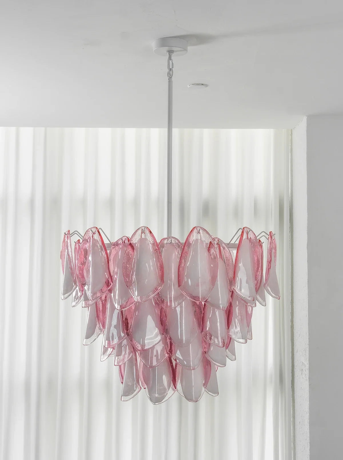 Pink Glass Petal Chandelier – Rosalind Floral Ceiling Light for Dining Room & Bedroom