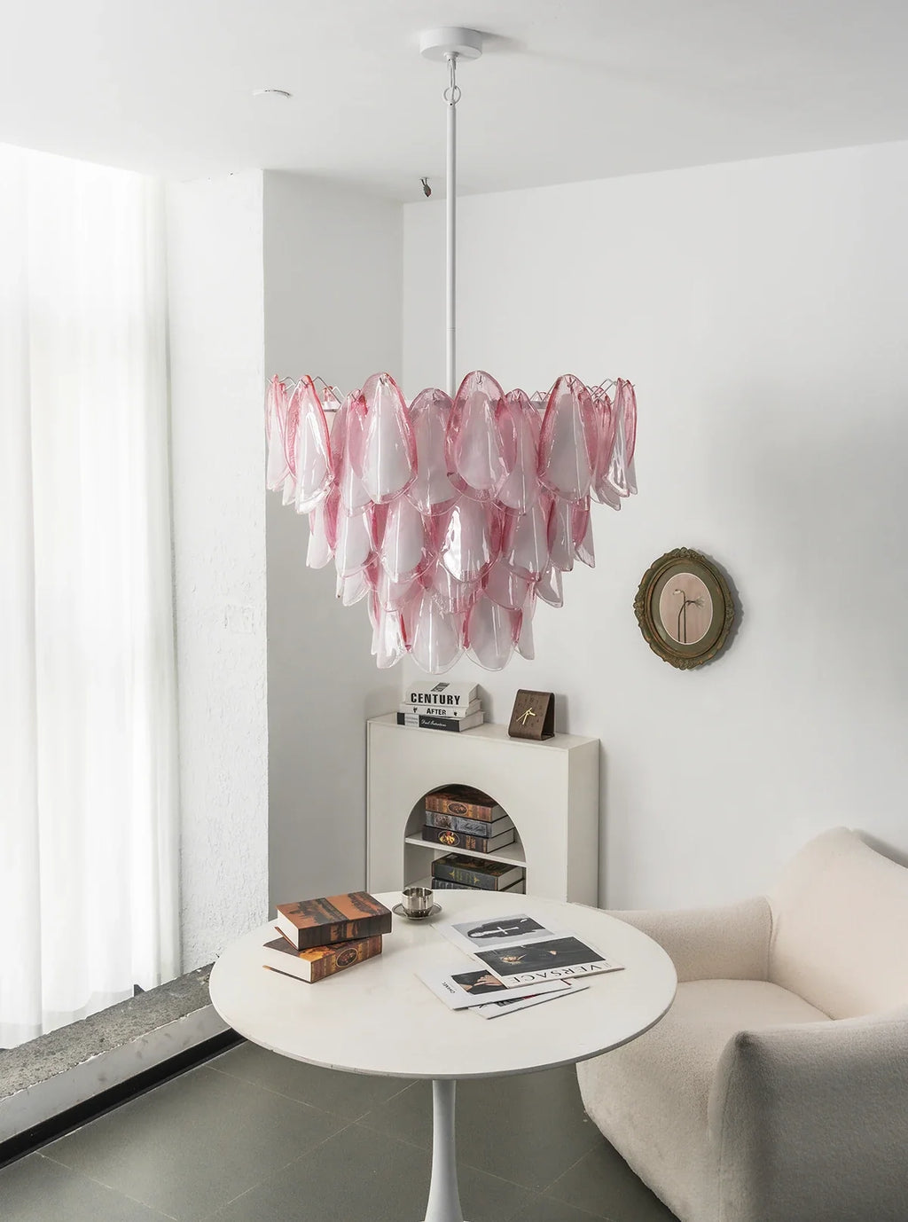 Pink Glass Petal Chandelier – Rosalind Floral Ceiling Light for Dining Room & Bedroom