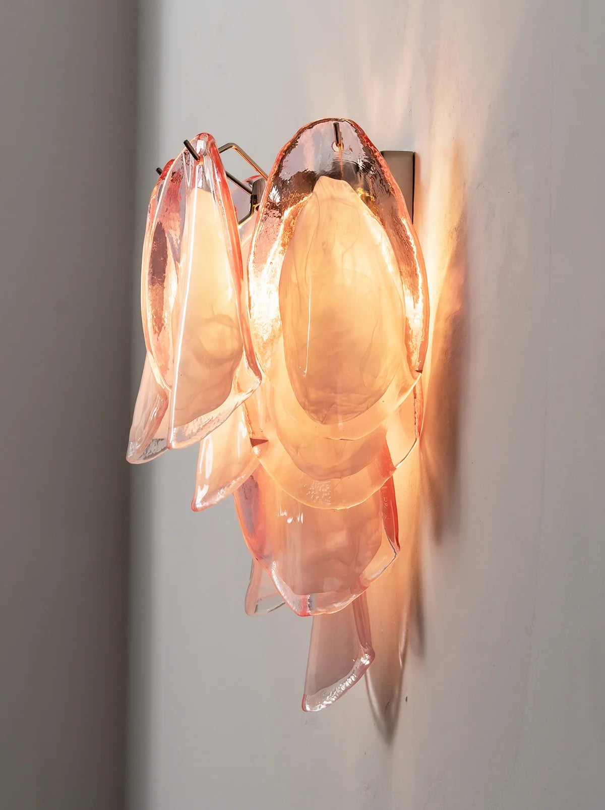 Pink Lotus Textured Glass Wall Sconce – Decorative Floral Wall Light for Bedroom & Living Room