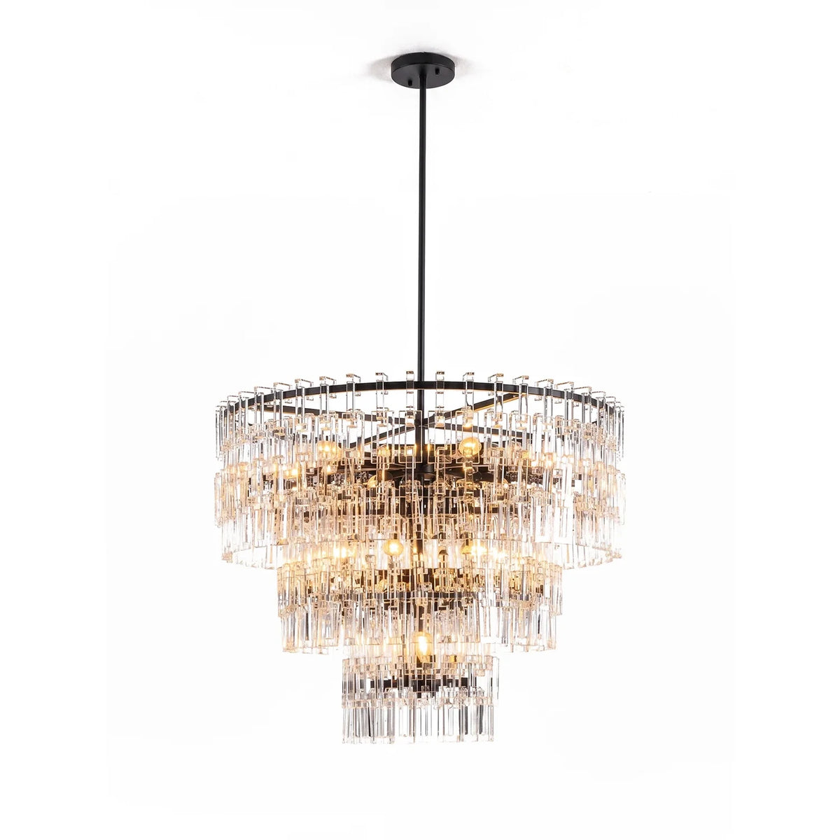 Tiered Clear Crystal Rod Chandelier – Modern Glam Ceiling Light for Dining Room & Living Room