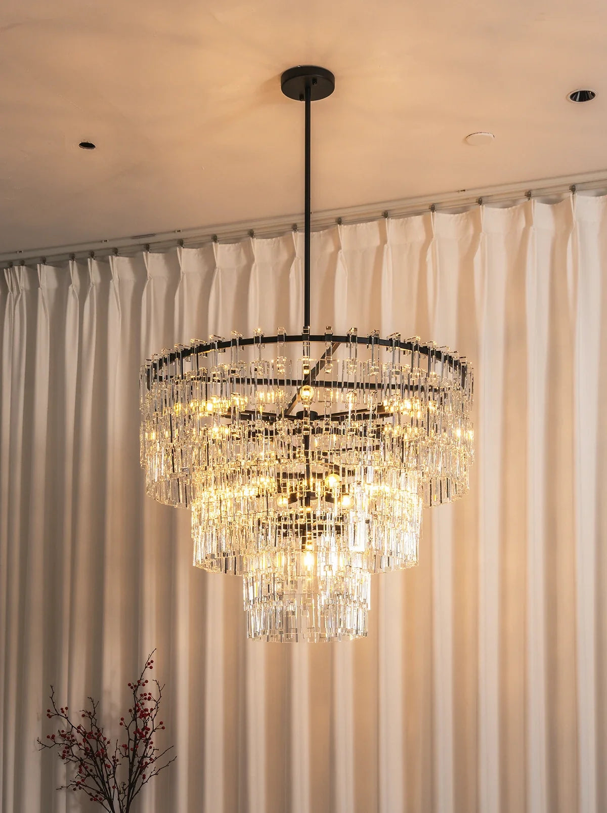 Tiered Clear Crystal Rod Chandelier – Modern Glam Ceiling Light for Dining Room & Living Room