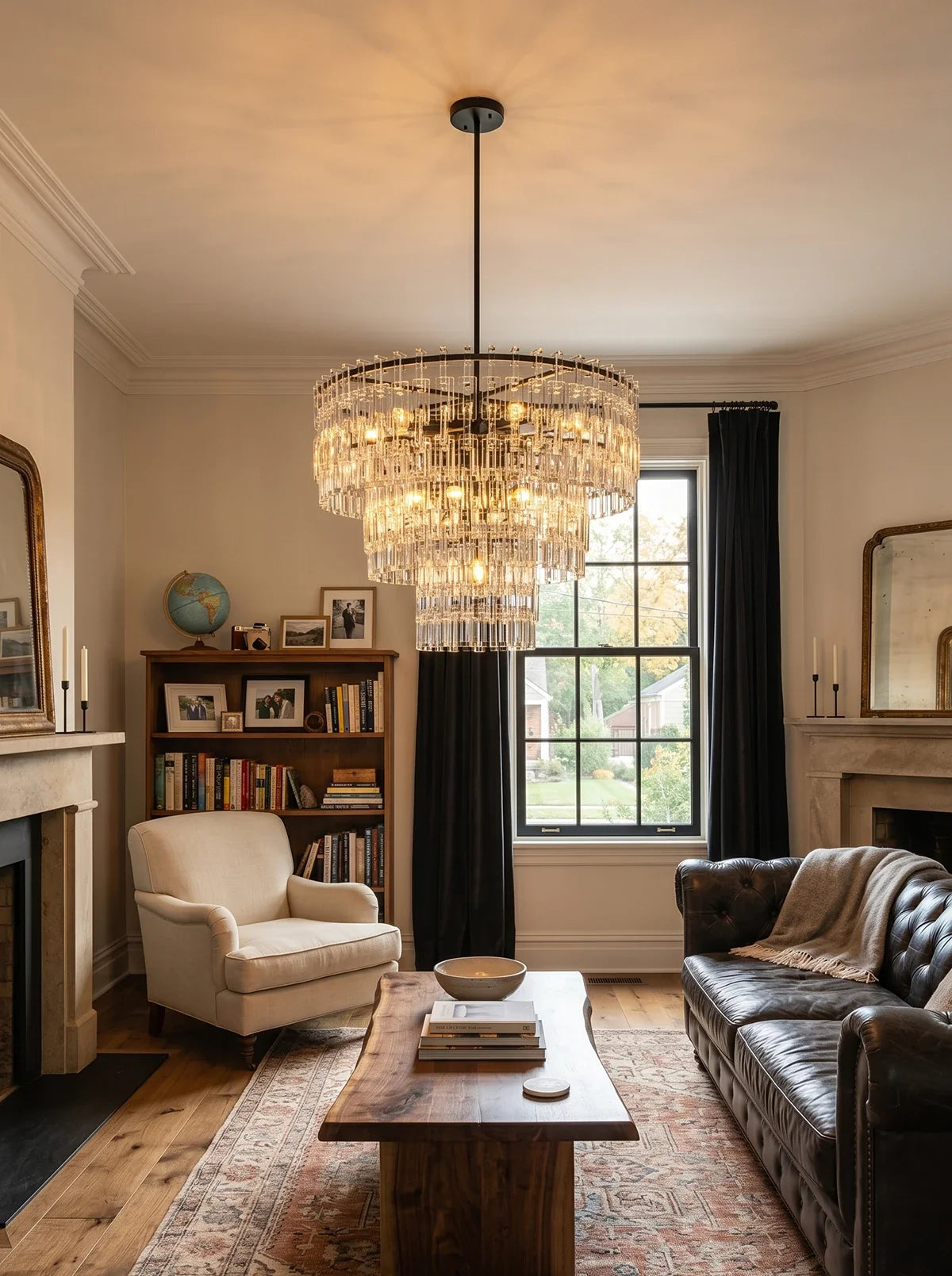 Tiered Clear Crystal Rod Chandelier – Modern Glam Ceiling Light for Dining Room & Living Room