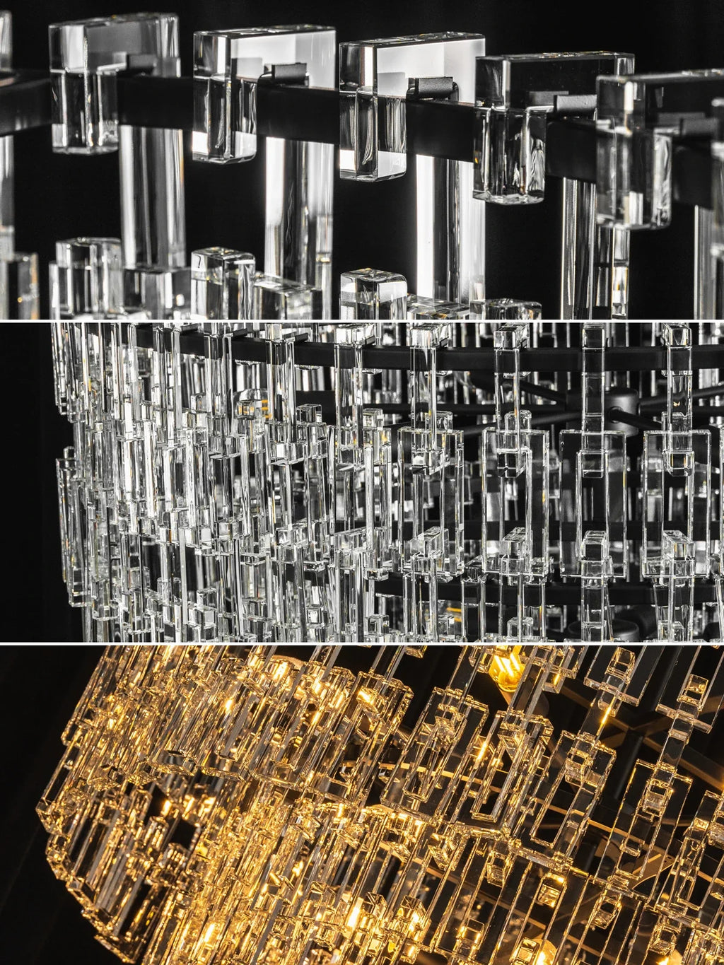 Tiered Clear Crystal Rod Chandelier – Modern Glam Ceiling Light for Dining Room & Living Room