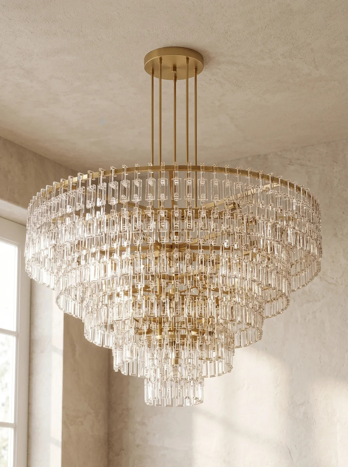 Tiered Clear Crystal Rod Chandelier – Modern Glam Ceiling Light for Dining Room & Living Room