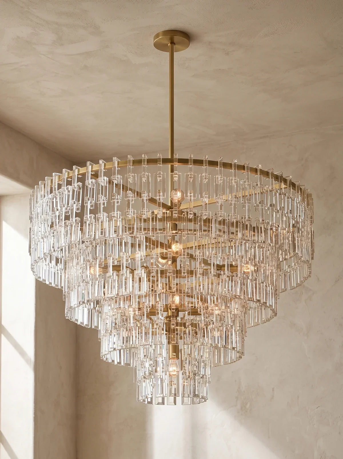 Tiered Clear Crystal Rod Chandelier – Modern Glam Ceiling Light for Dining Room & Living Room